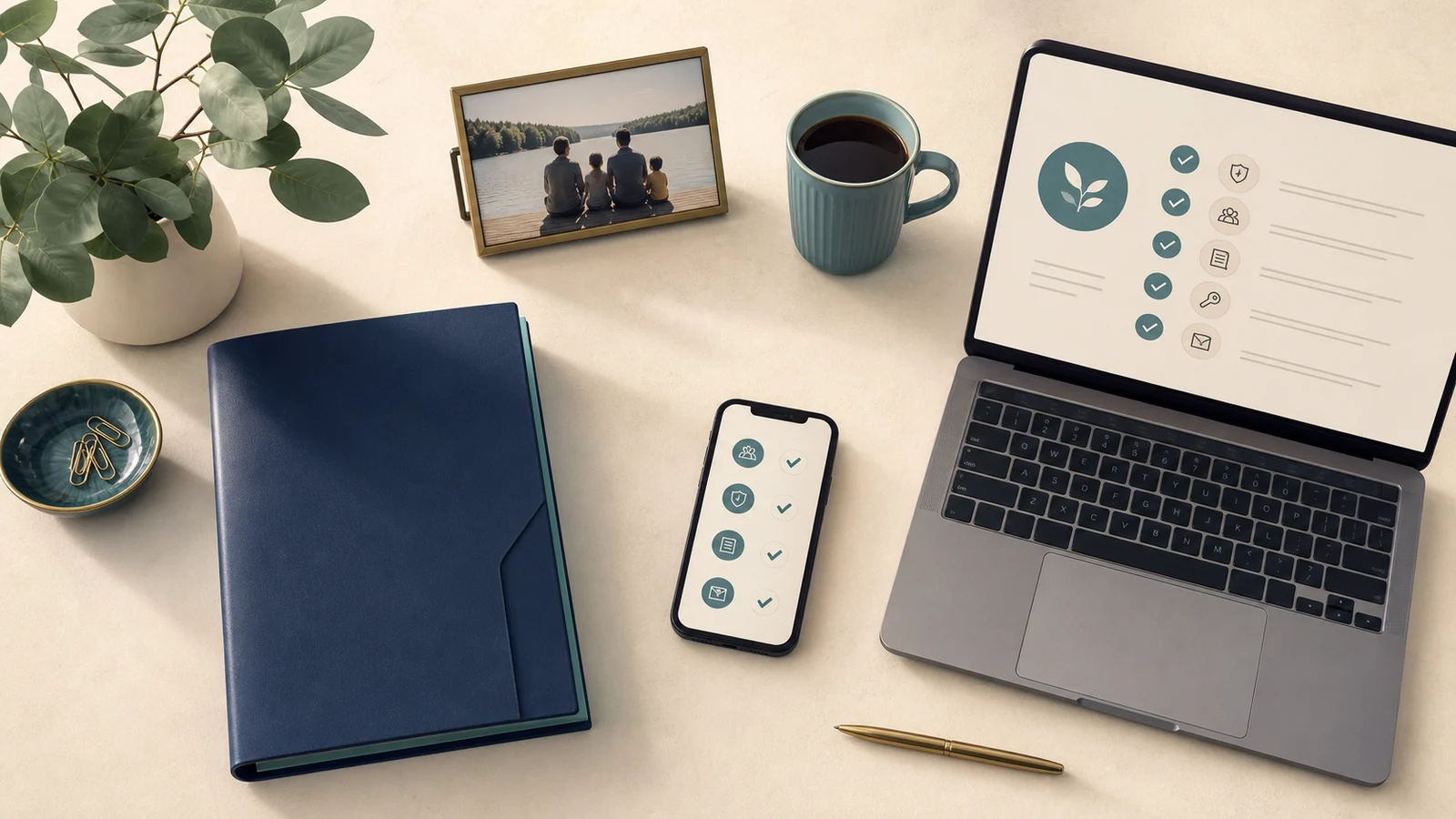 Digital estate planning checklist showing accounts, devices and trusted contacts